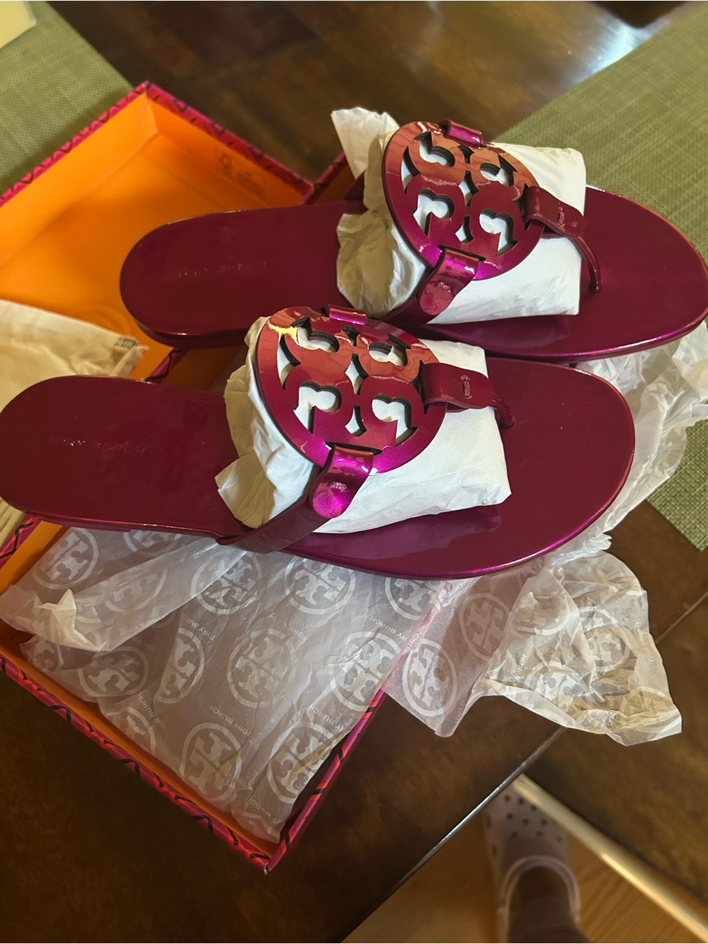 Tory Burch Metallic Fuchsia Logo Jelly Sandals